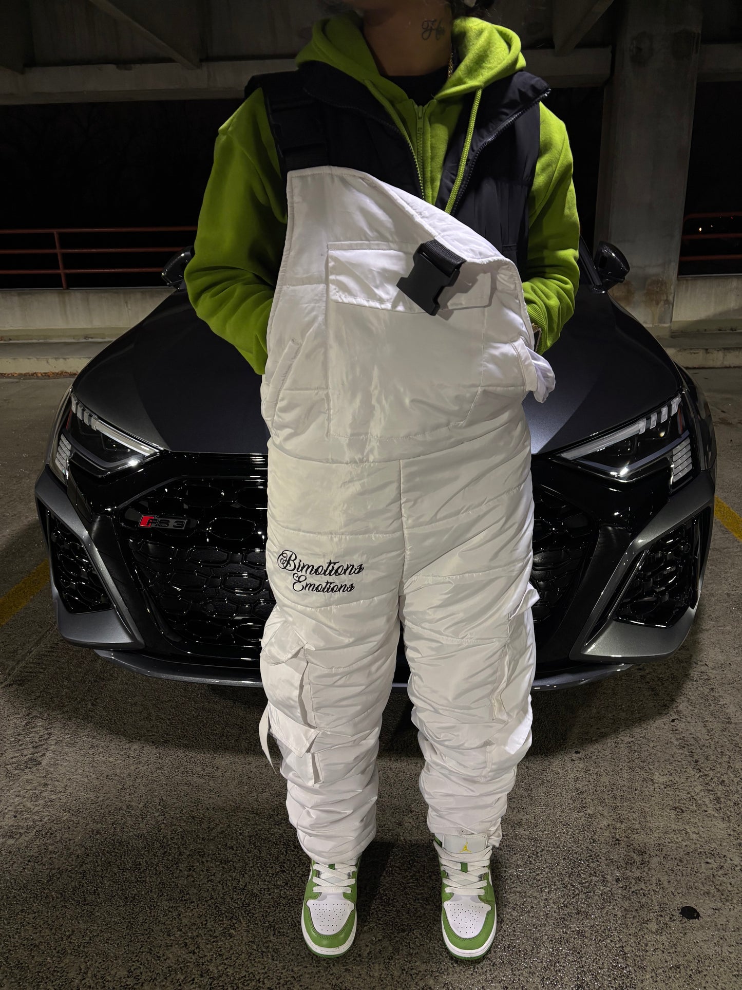 WHITE PUFFER OVERALLS