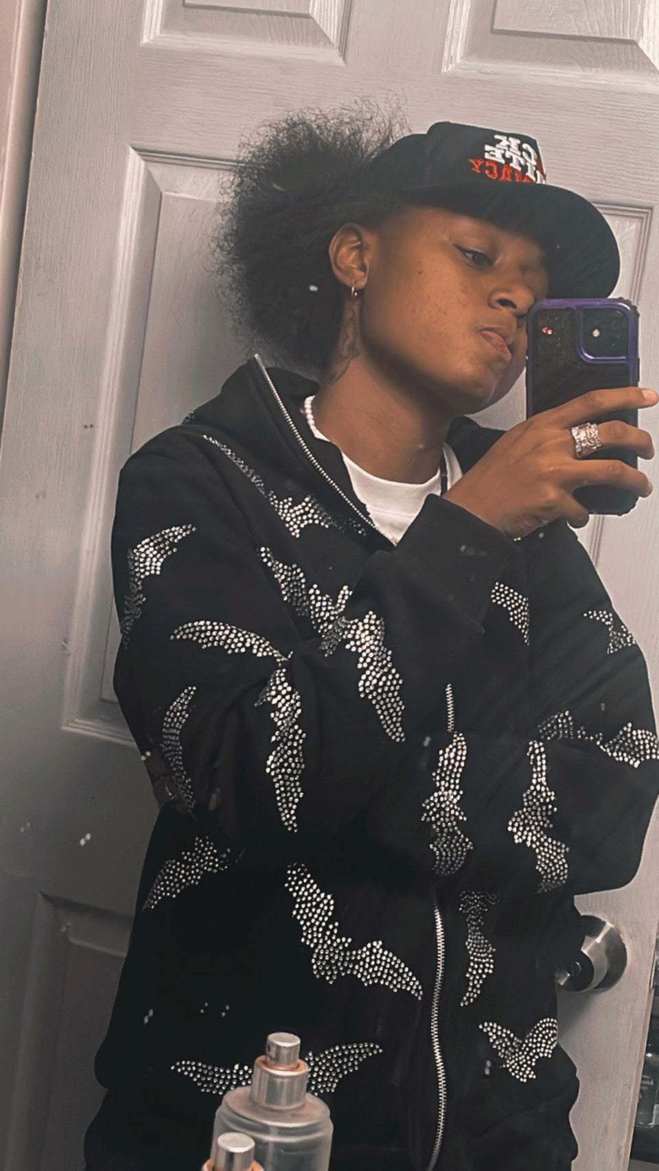 RHINESTONE BAT HOODIE(BLACK)