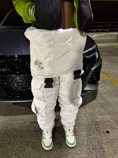 WHITE PUFFER OVERALLS